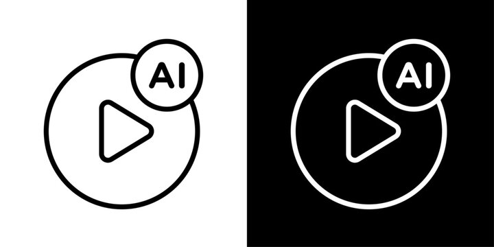 Minimal AI streaming icon in outline style featuring intelligent media streaming, smart content delivery, digital entertainment, and AI technology.