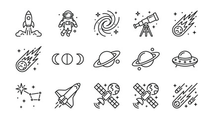 Set of thin line space and astronomy icons. © Tonu
