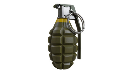 Fototapeta premium Olive green fragmentation hand grenade with yellow band and metal ring