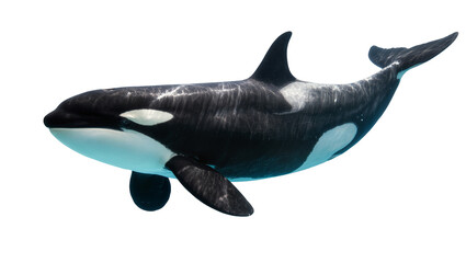 Orca whale swimming, black and white killer whale with white eye patches © Paul