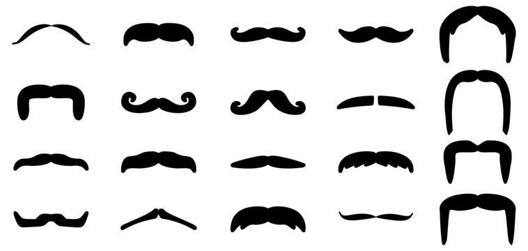 mustache beard silhouette vector set