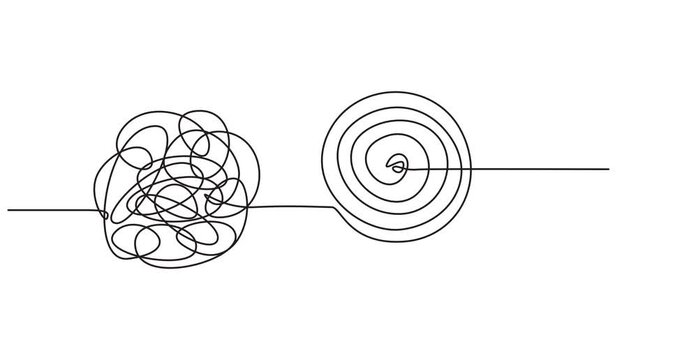 Animated self drawing of  Chaos and mess circle continuous line drawn Psychotherapy linear concept vector problem solution symbol. Open book with chaos and mess circle continuous one line drawn