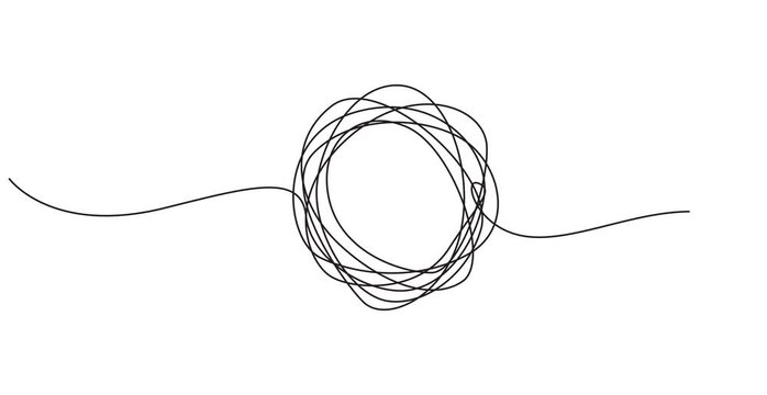 Chaos and mess circle continuous line drawn animation. Psychotherapy linear concept video. Problem solution symbol.