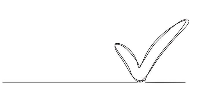 Animated self drawing of Continuous line is creating the shape of a check mark, One continuous line drawing check mark, Video of check mark, Check mark. 4K HD 