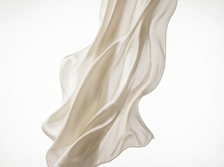Fototapeta premium Elegant flowing ivory silk fabric with soft folds and gentle curves against a clean white background