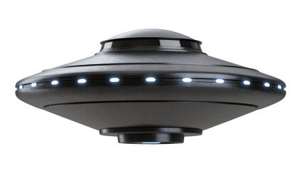 Dark metallic flying saucer with blue lights © Jonas