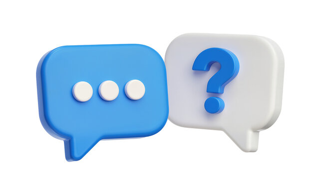 Blue chat bubble with three dots and white speech bubble with question mark