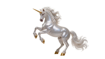 White unicorn rearing with golden horn and hooves © Jonas