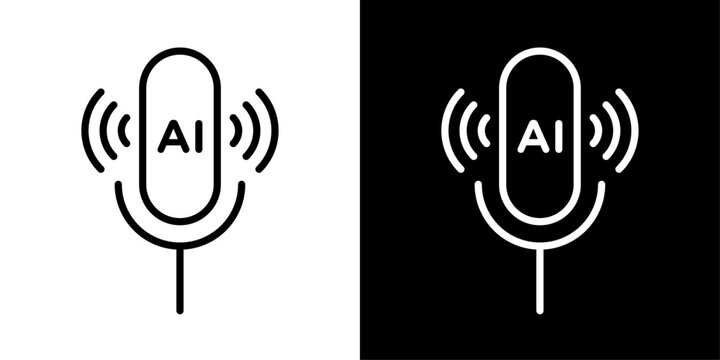 Minimal AI playlist icon in outline style featuring intelligent media organization, smart content curation, digital streaming, and AI technology.