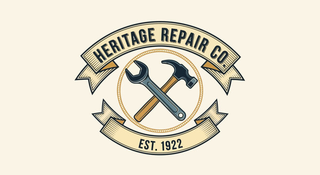 Heritage Repair Co. Vintage Logo with Wrench and Hammer, Est. 1922