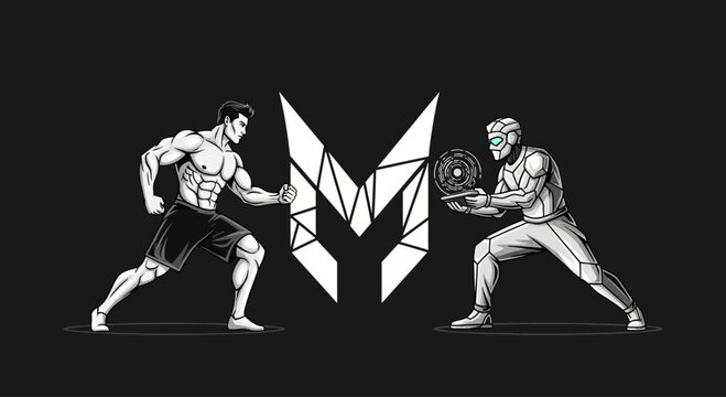 Human vs Robot Fight Illustration