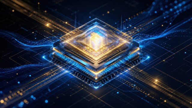 金色に輝くコアを持つ次世代の半導体チップ