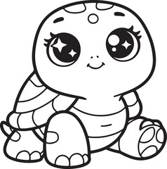 Fototapeta premium Cute cartoon turtle with big eyes and a happy expression, sitting and smiling