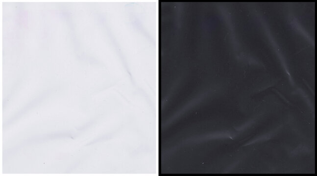Minimalist fabric texture split screen, white and black cotton textile background, wrinkled cloth surface for fashion mockup and apparel design