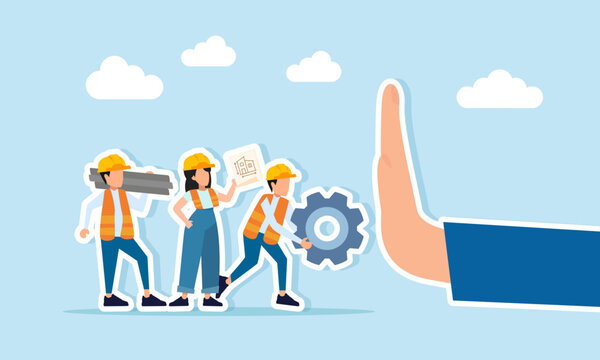 Hand Preventing Engineers from Passing Illustration of Project Execution Prohibition