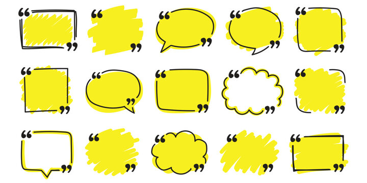 mega set of Text box frame set with quotation mark. Hand drawn marker brush stroke text speech message frame background. Quotation mark dialog speech, square, chat banner design template