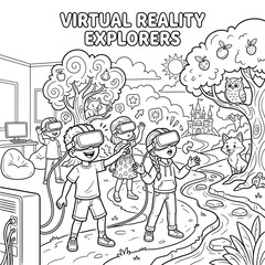 Obraz premium Virtual Reality Explorers Coloring Page for Kids