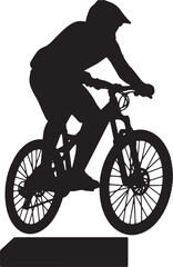 Naklejka premium Professional silhouette of a mountain biker jumping over an obstacle on the dirt path.