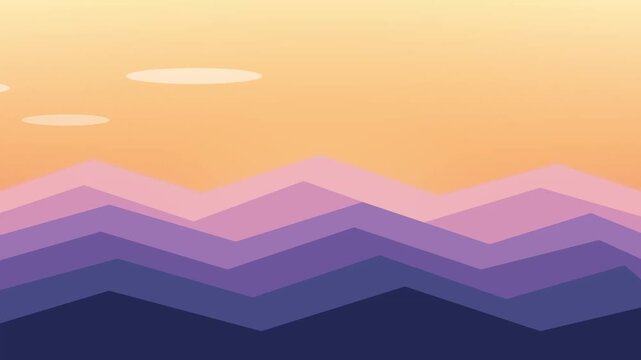 Abstract minimalist landscape with layered mountains and soft sunset sky