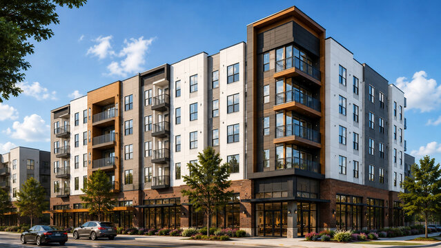 Modern Apartment Building Residential Complex Urban Architecture Real Estate Property Photo