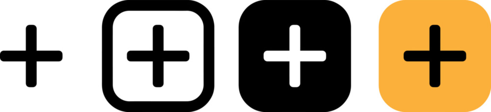 Set of four different plus sign icons in various styles