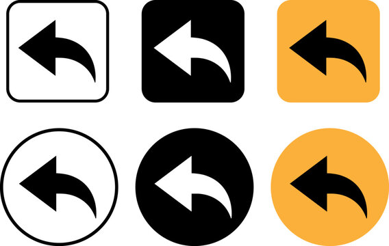 Set of reply arrow icons in square and circle shapes