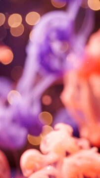Abstract Fluid Dynamics of Colorful Ink Blends Creating a Dreamy Atmosphere with Bokeh Effects and Vibrant Hues for Captivating Visual Experience