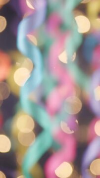 A Vibrant Display of Colorful Ribbons and Twinkling Lights Creating a Festive Ambiance in a Cheerful Background