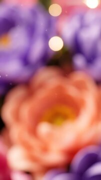 A Soft Focus on Vibrant Floral Colors with Twinkling Lights Creating a Dreamy Atmosphere in a Blurred Background of Beautiful Blossoms