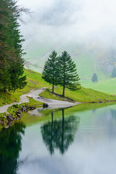 Seealpsee lake, in the Alpstein range, Appenzell