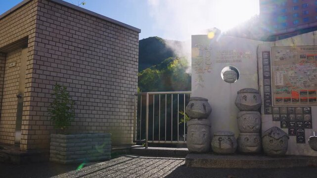 Geothermal Steam Rising, Jozankei Valley Establishing Shot in Hokkaido