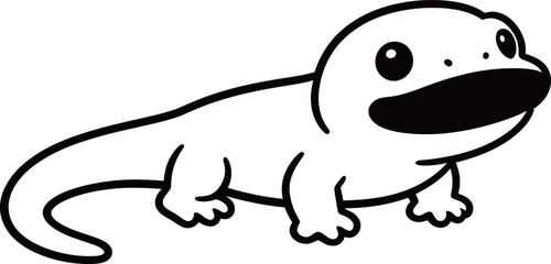 Fototapeta premium Simple line drawing of a cartoon-style salamander with large eyes and open mouth