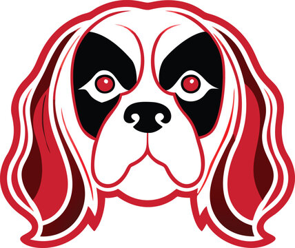 Adorable Cavalier King Charles Spaniel dog head illustration in vibrant red and white ideal for pet branding