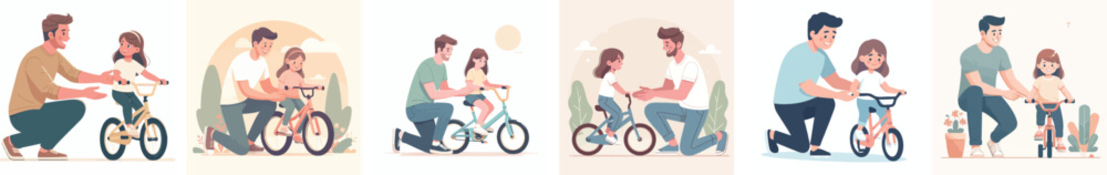 Vector of joint activities between father and daughter. Father's Day theme. Vector, illustration, minimalist, flat, icon, icon set