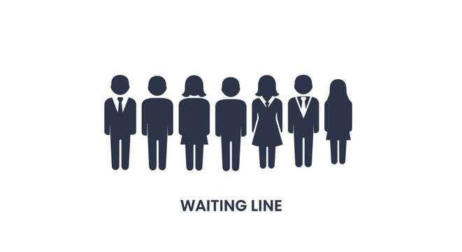 Waiting line of people icons with text label.