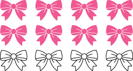 Fototapeta premium Pink bow, icon set, elegant ribbon shapes for invitations packaging accessories logos and decorative graphic applications