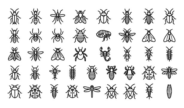 Pest and insects icon set with cockroach ant mosquito fly beetle and bug control symbols vector illustration