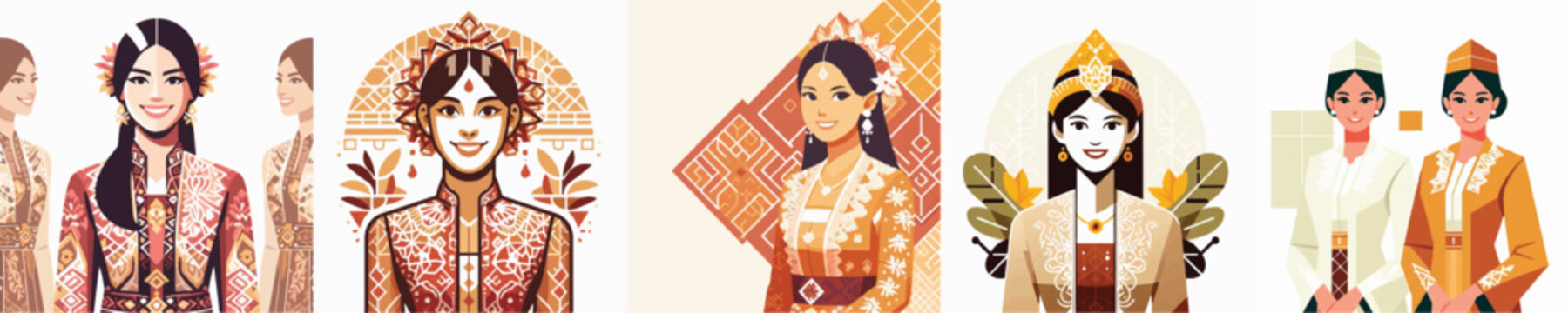 Vector of a Javanese woman wearing traditional kebaya