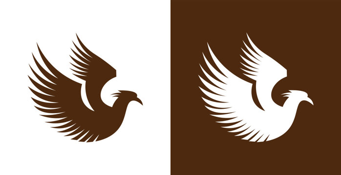 Flying Eagle Logo Vector, Abstract Hawk Bird Emblem, Brown Falcon Wings Symbol Design