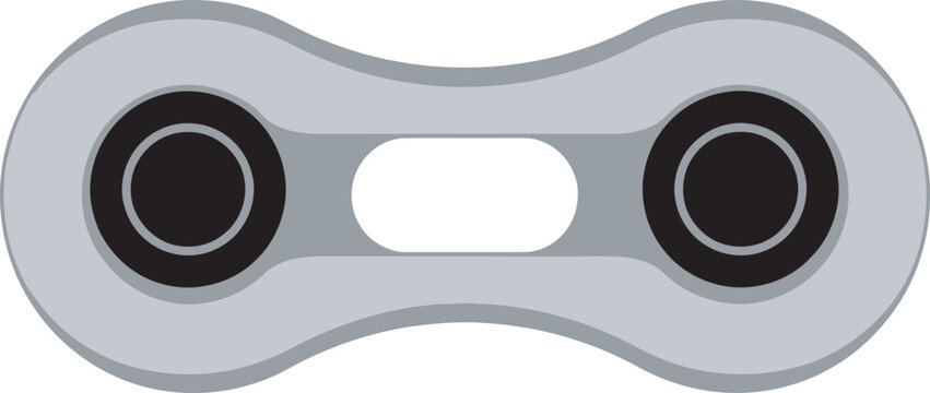 Bike chain master link vector illustration. Symmetrical flat layout of a gray metal bicycle chain inner connecting segment link plate featuring dual round pin insertion holes. Clean design.
