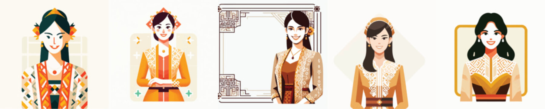 Vector of a Javanese woman wearing traditional kebaya