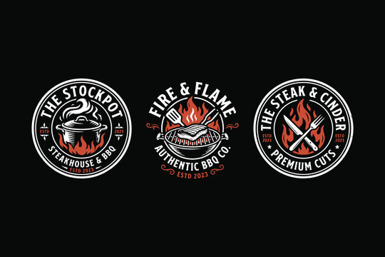 Restaurant logos for steakhouse and bbq establishments