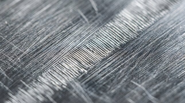 Close-up macro view of a brushed metallic or composite surface with intricate linear textures and visible scratches, showing interwoven patterns.