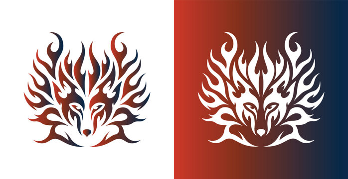Tribal Fire Wolf Head Logo Vector, Abstract Flame Wolf Mascot Emblem