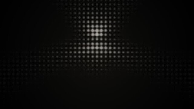 A minimalist black halftone dot grid illuminated by a sweeping white spotlight. Perfect for modern tech backdrops and retro digital designs