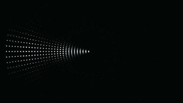 Minimalist digital radar sweep animation with glowing white dots on black, perfect for technology and scanning concepts