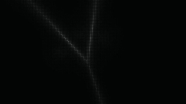 Minimalist monochrome background featuring a dynamic halftone dot grid forming shifting lines. Perfect for futuristic data themes