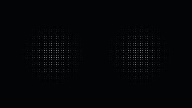 A minimalist high contrast motion graphic of glowing white circular halftone patterns shifting across a dark screen, perfect for modern tech and design backgrounds