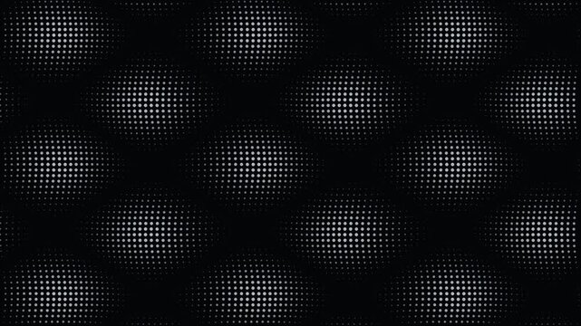 Abstract monochrome halftone pattern with pulsing white dot grids on a black background, perfect for modern tech overlays and minimalist visual designs