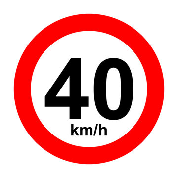 Maximum speed 40 kmh limit traffic road sign displaying safety regulatory symbol icon for street driving navigation automotive infographic presentation illustration element clip art.